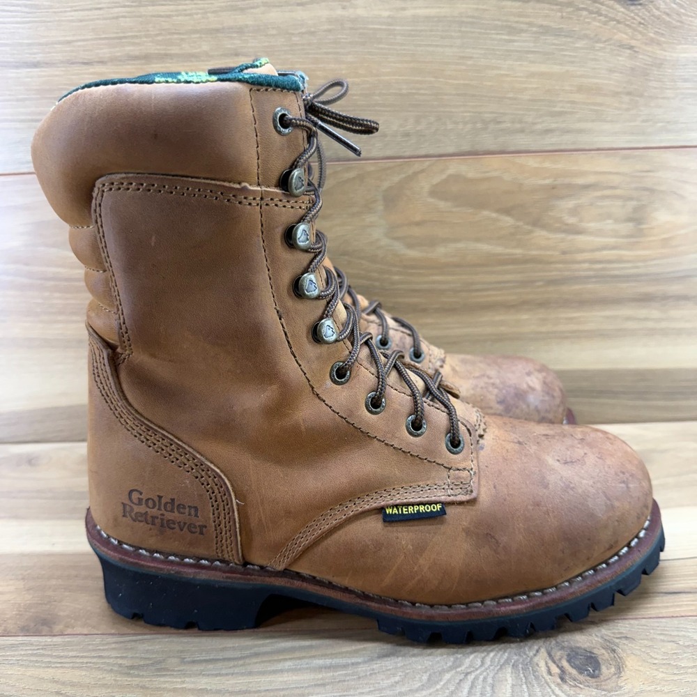 Golden Retriever Steel Toe Waterproof Work Boot Mens 9 D Logger Lug Sole Lace Up